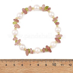 2Pcs 2 Styles Chip Natural Strawberry Quartz & Peridot & Shell Pearl & Brass Beaded Stretch Bracelet Sets for Women&nbsp;BJEW-JB14340
