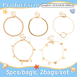 2Bags 10Pcs Iron & Alloy Link Anklets & Charm Anklets & Chain Anklets for Women&nbsp;BJEW-HY0002-65