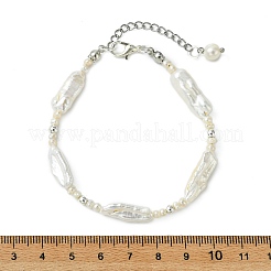 Natural Keshi Freshwater Pearl & Non-magnetic Synthetic Hematite Beaded Bracelets for Women&nbsp;BJEW-JB14107
