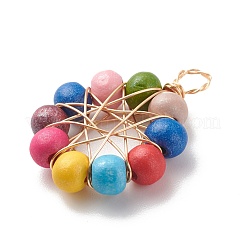 Natural Wood Round Beads Pendants&nbsp;PALLOY-JF01762-01