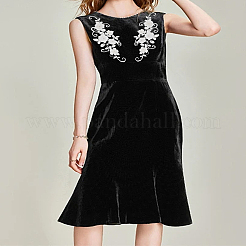 1 Pair Flower Pattern Polyester with Plastic Pearl Embroidered Lace Appliques&nbsp;PATC-LP0001-43