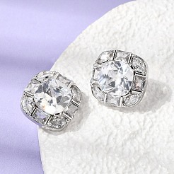 Brass Pave Cubic Zirconia & Glass Stud Earrings&nbsp;EJEW-G471-03P