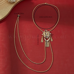 Elegant Brass Pave Clear Cubic Zirconia Flower Long Tassel Lariat Necklaces Brooches for Women&nbsp;OD2004