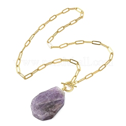 Natural Amethyst Nuggets Pendant 304 Stainless Steel Paperclip Chain OT Necklaces for Women&nbsp;NJEW-JN06184