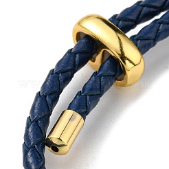 Brass Column Bar Link Bracelet with Leather Cords&nbsp;BJEW-G675-05G-02