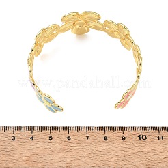 Flower Brass Enamel Cuff Bangles for Women&nbsp;BJEW-A173-06G