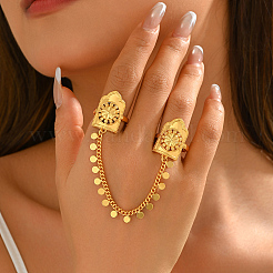 Vintage Flower Brass Double Rings Open Cuff Rings&nbsp;SU6063
