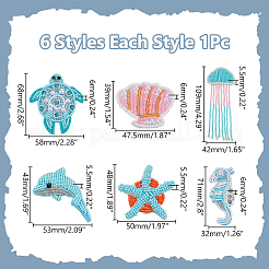 6Pcs 6 Styles Ocean Theme Seed Beads Cloth Patches&nbsp;PATC-WR0001-17