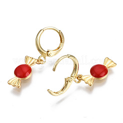 Brass Enamel Huggie Hoop Earrings&nbsp;EJEW-T014-19G-04-NF