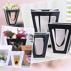 Trapezoid Paper Flower Gift Tote Bags with Plastic Visible Window&nbsp;ABAG-WH0045-25B