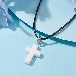 Natural White Jade Cross Pendant Necklaces&nbsp;NJEW-JN04624-05