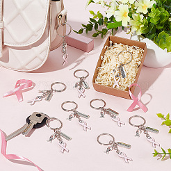 Pink Breast Cancer Awareness Ribbon Alloy Enamel Pendant Keychain&nbsp;KEYC-AB00001