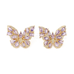 Rack Plating Brass with Cubic Zirconia Stud Earrings for Women&nbsp;EJEW-G394-06G-01