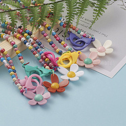 Personalized Spary Painted Natural Wood Beaded Necklaces&nbsp;NJEW-JN03243