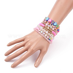 8Pcs Love Theme Natural Rose Quartz & Synthetic Hematite & Opalite Tassel Charm Bracelet Sets&nbsp;BJEW-JB08947