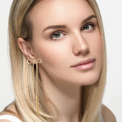 2 Pairs 2 Colors Alloy Bowknot Dangle Stud Earrings with Sterling Silver Pins&nbsp;EJEW-AN0004-90