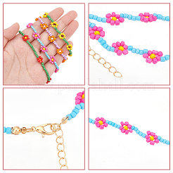 12Pcs 12 Style Glass Seed Braided Flower Stretch Bracelets Set&nbsp;BJEW-AN0001-14