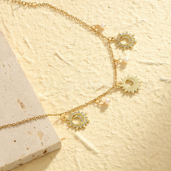 Moon Sun Brass Crystal Rhinestone & Plastic Pearl Charm Anklets for Women&nbsp;FS-WG63B7D-01