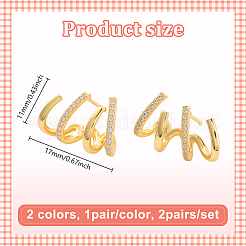 2Pairs 2 Colors Rack Plating Claw Brass Clip-on Earrings&nbsp;EJEW-GO0001-08