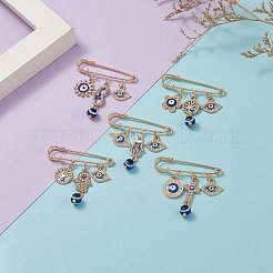 Crystal Rhinestone Evil Eye Charms Safety Pin Brooch with Resin Beaded&nbsp;JEWB-BR00088