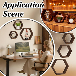 3Pcs 3 Styles Wood Hexagon Flower Stand Display Decorations&nbsp;ODIS-WH0038-324