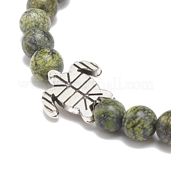 Gemstone Round & Alloy Sea Turtle Beaded Stretch Bracelet for Women&nbsp;BJEW-JB08579