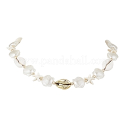 3Pcs 3 Colors Summer Synthetic Turquoise Starfish & Natural Cowrie Shell & White Imitation Pearl Adjustable Beaded Necklaces&nbsp;NJEW-JN05270