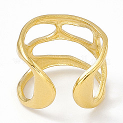Ion Plating(IP) 304 Stainless Steel Wide Hollow Open Cuff Ring for Women&nbsp;RJEW-G275-02G