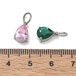 304 Stainless Steel Pave Cubic Zirconia Charms&nbsp;CU-CBABCF3-03P