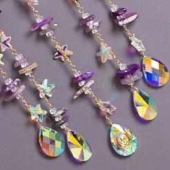 Natural Amethyst Chips & Metal Sun Moon Suncatchers&nbsp;HJEW-F027-12