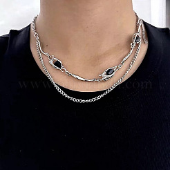 304 Stainless Steel & Alloy Rhinestone Pendant Double Layer Necklaces for Men&nbsp;WG6C11B-02