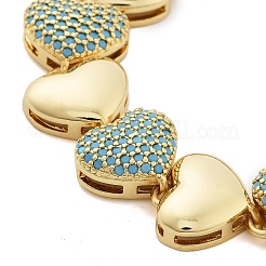 Rack Plating Brass Micro Pave Cubic Zirconia Heart Link Chain Bracelets for Women&nbsp;BJEW-B109-01G-03