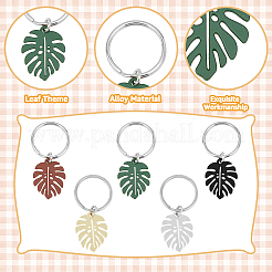 4 Sets Monstera Leaf Alloy Pendant Keychain&nbsp;KEYC-FH0001-40