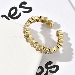 Brass Micro Pave Cubic Zirconia Cuff Rings&nbsp;RJEW-H256-21G