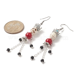 Synthetic Turquoise & Natural Mashan Jade Skeleton Dangle Earrings&nbsp;EJEW-TA00223