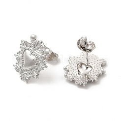 Rack Plating Brass Heart with Leaf Stud Earrings for Women&nbsp;EJEW-I283-01P