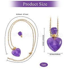 1Pc Stainless Steel Heart Natural Amethyst Perfume Bottle Necklaces for Women&nbsp;NJEW-CA0001-26B