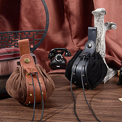 2Pcs 2 Colors Viking PU Leather Drawstring Wallets with Antique Bronze Tone Iron Rivets&nbsp;AJEW-CL0003-49