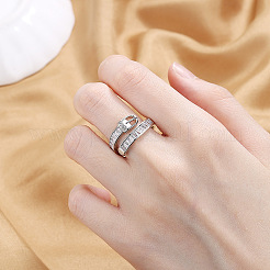 Belt Shaped Brass Micro Pave Clear Cubic Zirconia Cuff Rings&nbsp;FS-WGBAE42-01