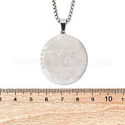 201 Stainless Steel Archangel Saint Michael Medal Pendant Box Chain Necklaces for Women&nbsp;NJEW-S440-01P