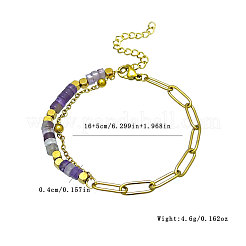 Bohemian Natural Amethyst Heishi Beads Bracelets with 304 Stainless Steel Paperclip Chains&nbsp;WGD41F4-02