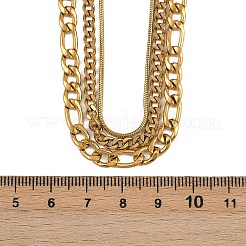 304 Stainless Steel Figaro Chain 3 Layer Necklaces for Women&nbsp;NJEW-A057-02A-G