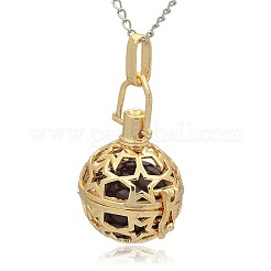 Golden Tone Brass Hollow Round Cage Pendants&nbsp;KK-J226-07G