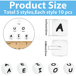 50Pcs 5 Styles Cube with Letter Silicone Beads&nbsp;SIL-PA0001-25