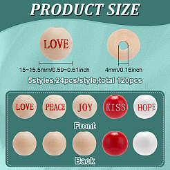 120Pcs 5 Colors Wood European Beads&nbsp;WOOD-FG0001-49