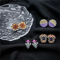 Halloween Spider Ghost Spider Web Wood Stud Earring Sets&nbsp;EJEW-OY002-02