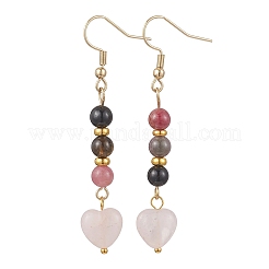 Valentine's Day Natural Multicolor Tourmaline & Natural Rose Quartz Dangle Earrings for Women&nbsp;EJEW-JE06955