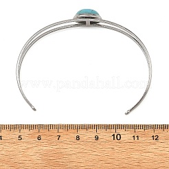 2Pcs 2 Colors Dyed Synthetic Turquoise Dome 304 Stainless Steel Hollow Open Cuff Bangle Sets&nbsp;BJEW-JB14400