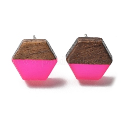 Resin & Walnut Stud Earrings&nbsp;EJEW-R013-01P