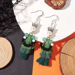 Dyed Synthetic Turquoise Tassel Pendants Earrings&nbsp;EJEW-TA00420